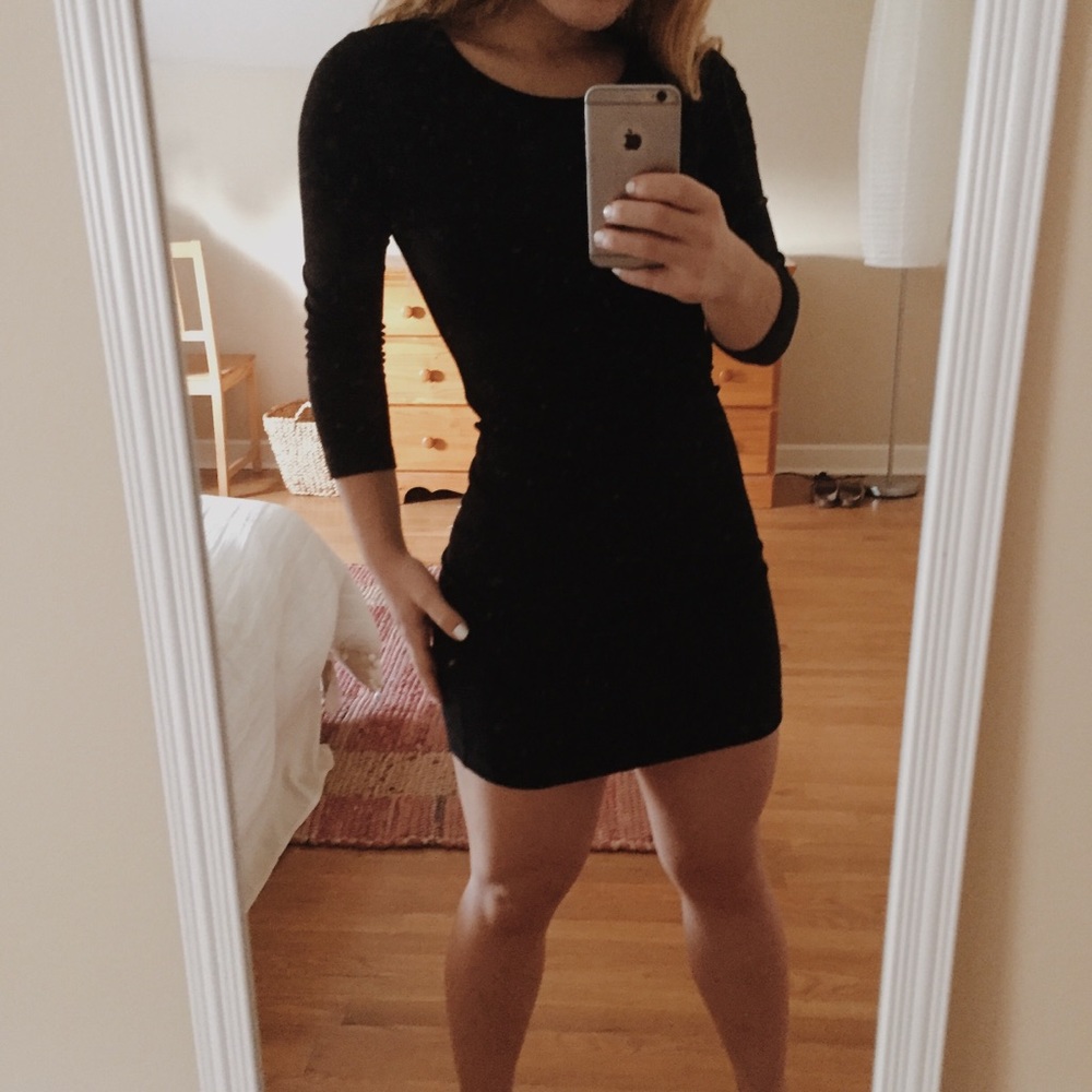 Black quarter sleeve body con black dress lbd